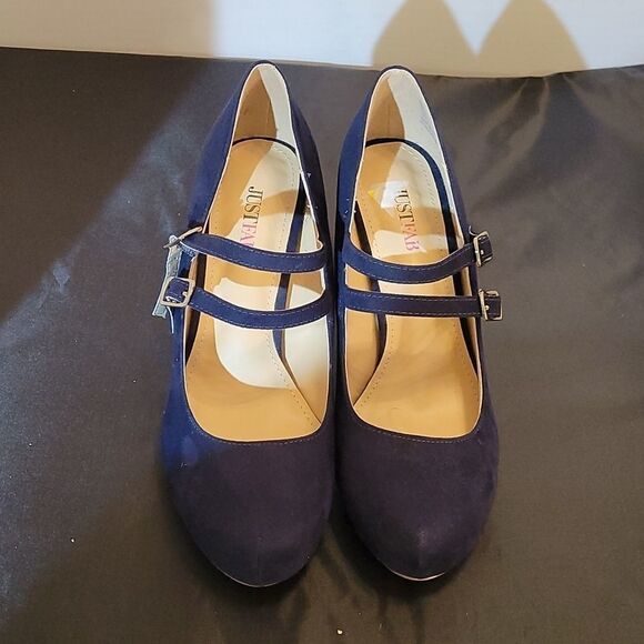 BRAND NEW JUSTFAB RAYNA DARK BLUE SUEDE MARY JANE STYLE WOMEN"S SHOE - Picture 2 of 15
